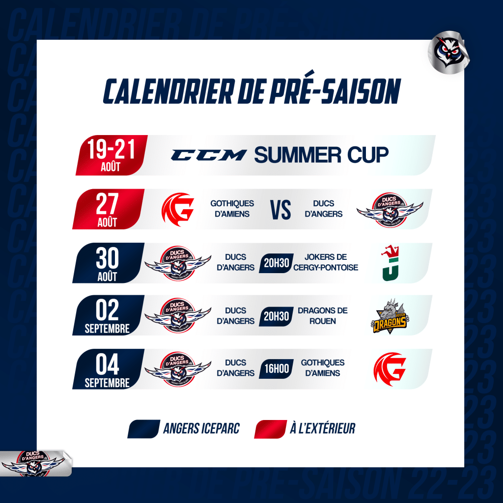Calendrier de pré-saison - Les Ducs d'Angers